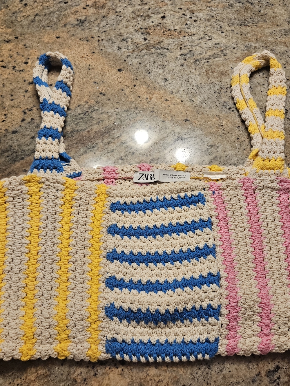 ZARA Striped Crochet Tank Top in Cream, Blue, Yellow & Pink